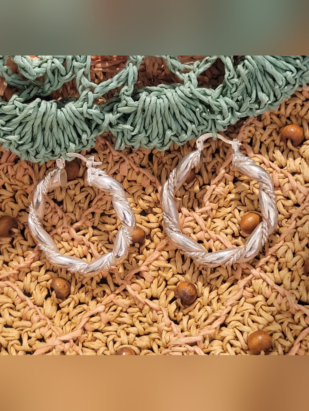 Hoop Earrings 925 Sterling Silver Large Hollow‎ Twisted Rope Design  Women's